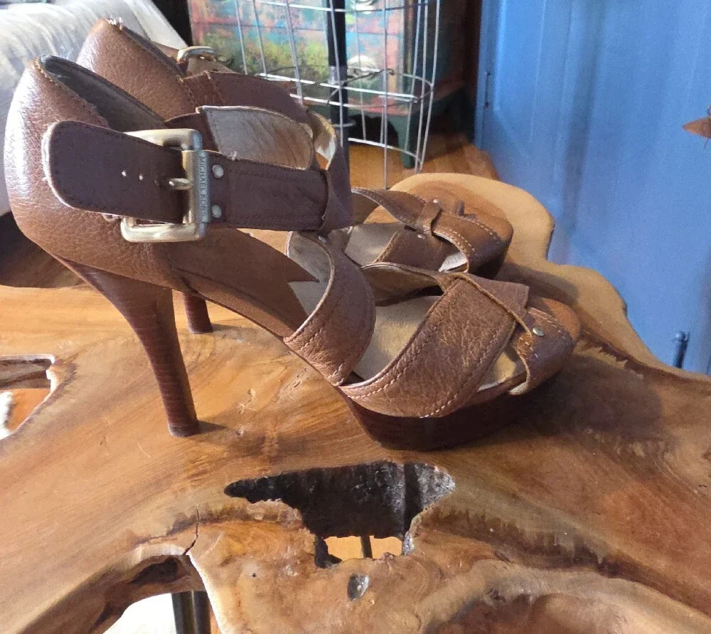 Michael Kors Brown Leather Strappy High Heel Sandals